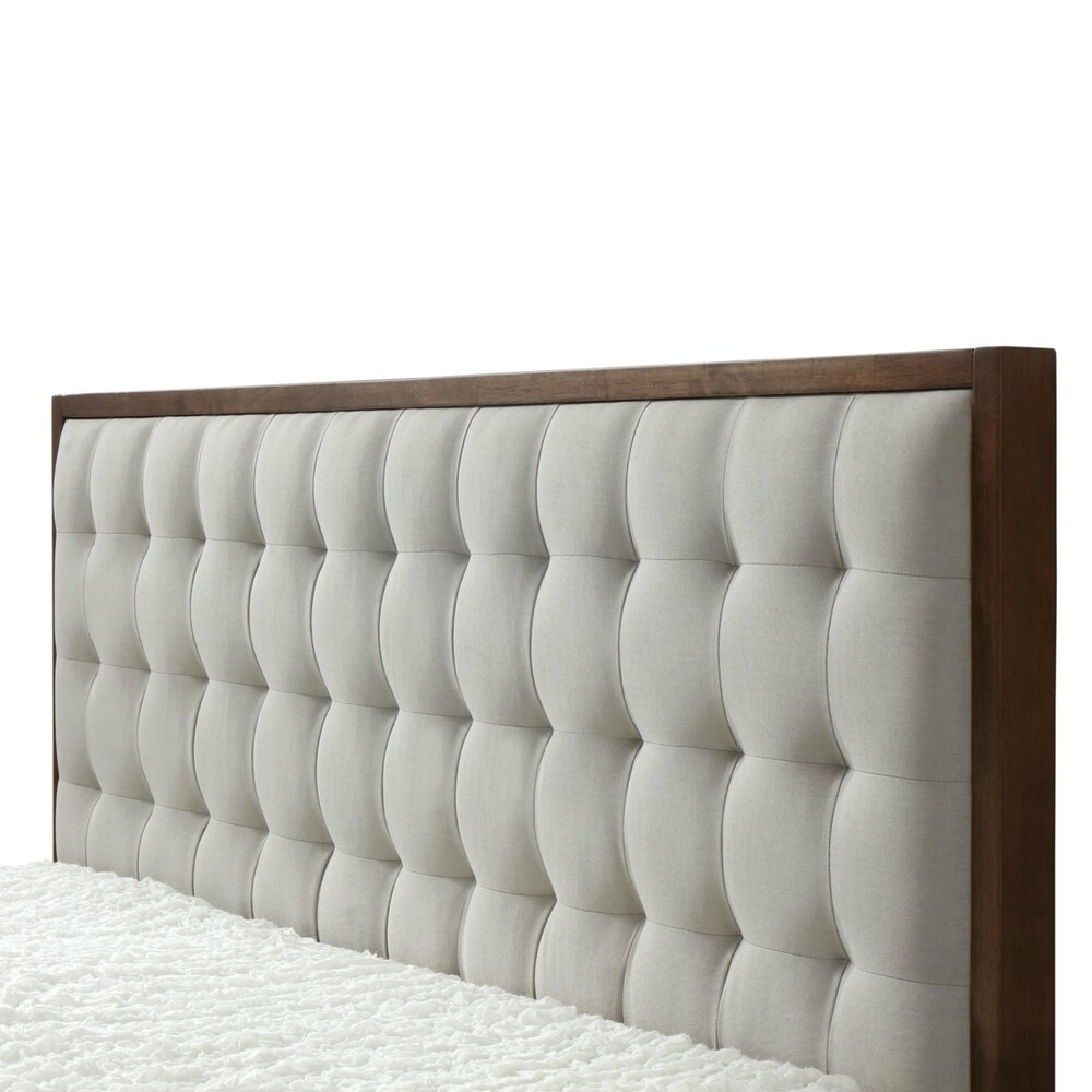 Hughes Mid century Modern Upholstered Platform Bed with Wood Frame