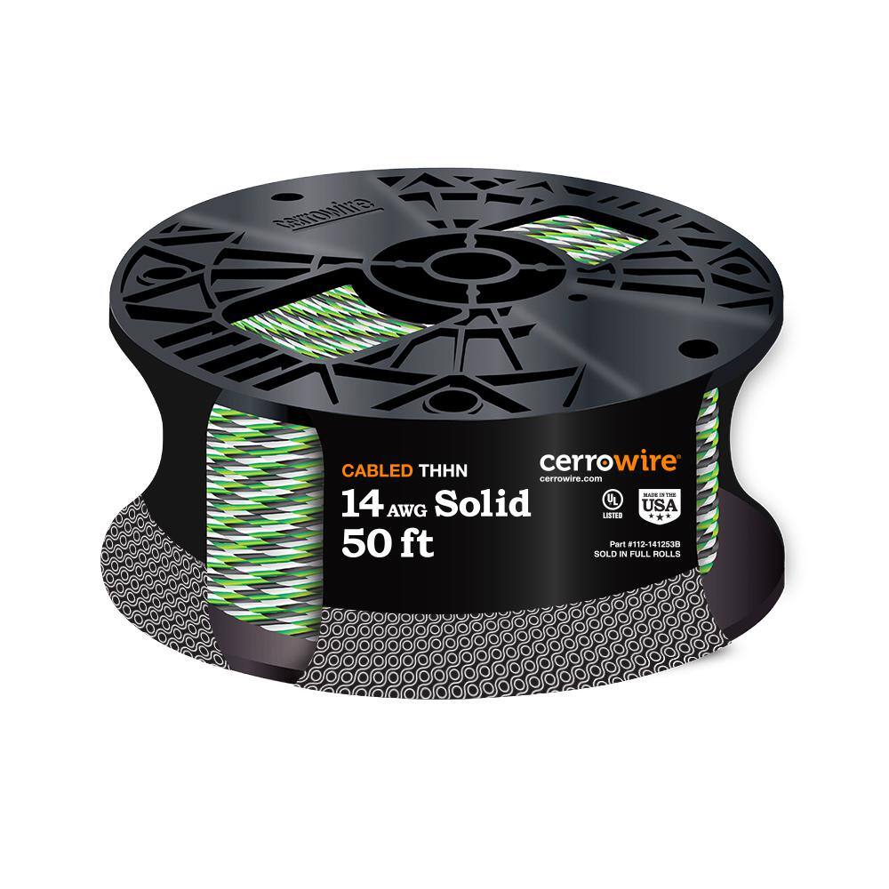 Cerrowire 100 ft. 143 Black White Green Solid Copper THHN Wire 112-141253C