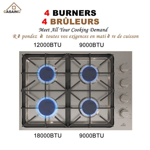 30-in 4 Burners Stainless Steel Gas Cooktop