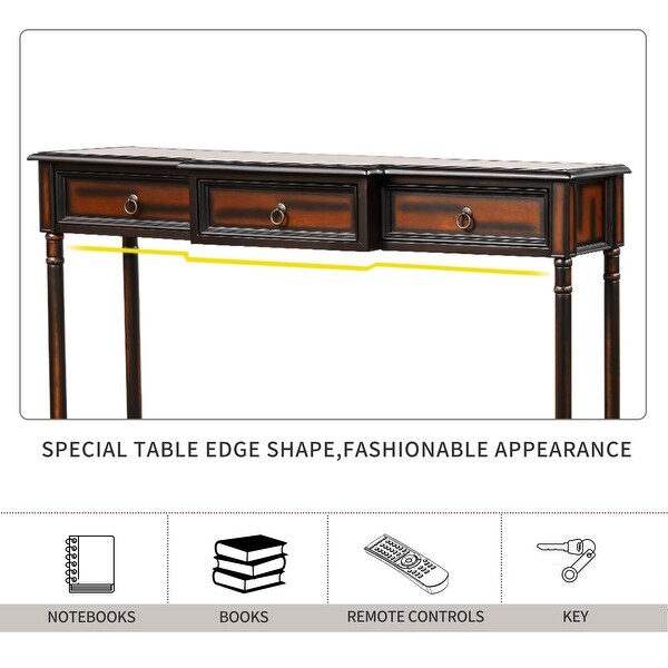 Nestfair Solid Wood Console Table with 3 Drawers and Shelf