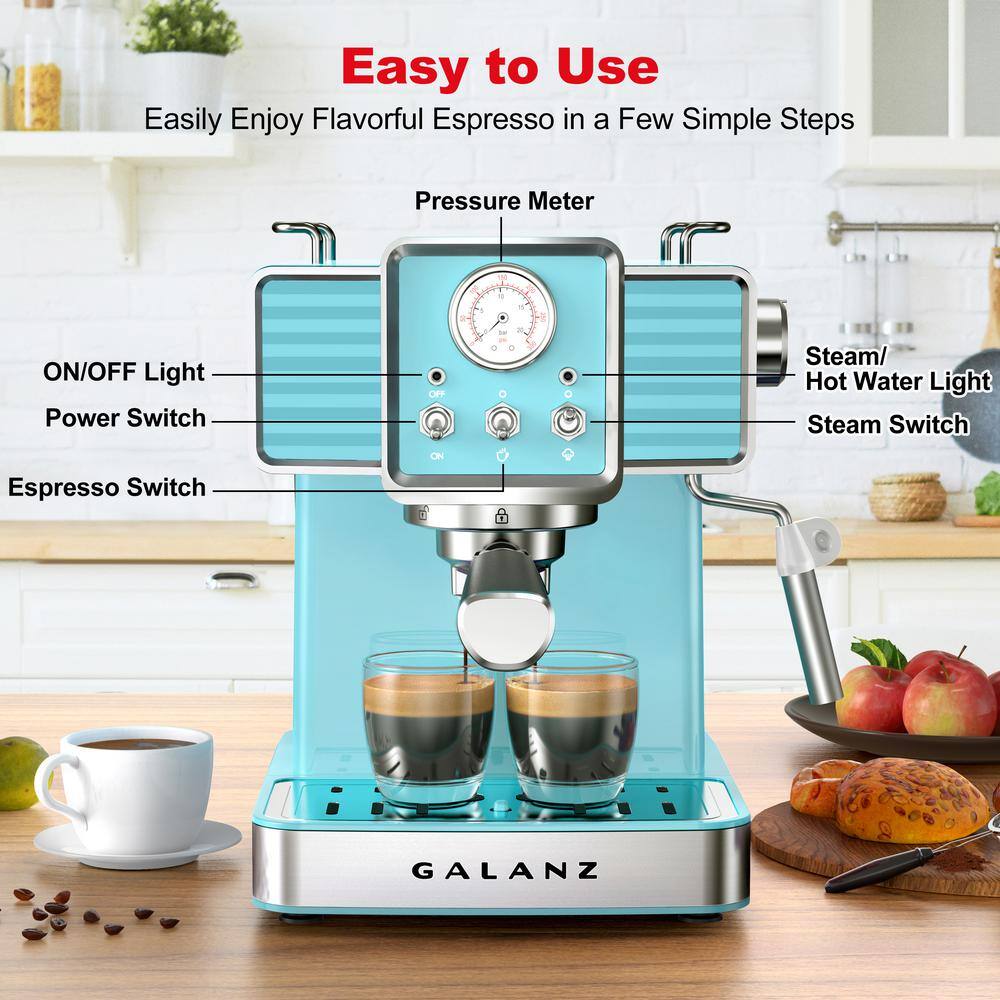 Galanz 2- Cup Blue Espresso Machine with Retro Design GLEC02BERE14