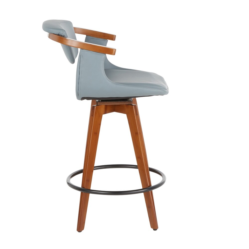 Oracle Mid Century Modern Counter Stool in Faux Leather   Walnut Wood   N/A