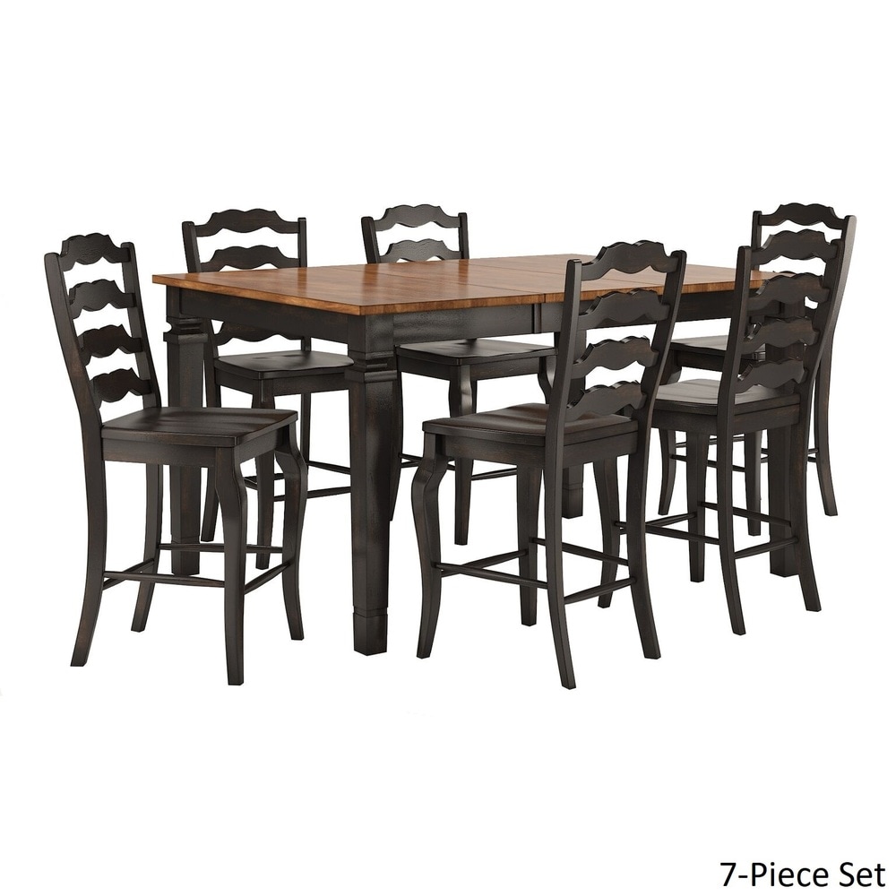 Elena Antique Black Extendable Counter Height Dining Set with French Ladder Back Chairs by iNSPIRE Q Classic