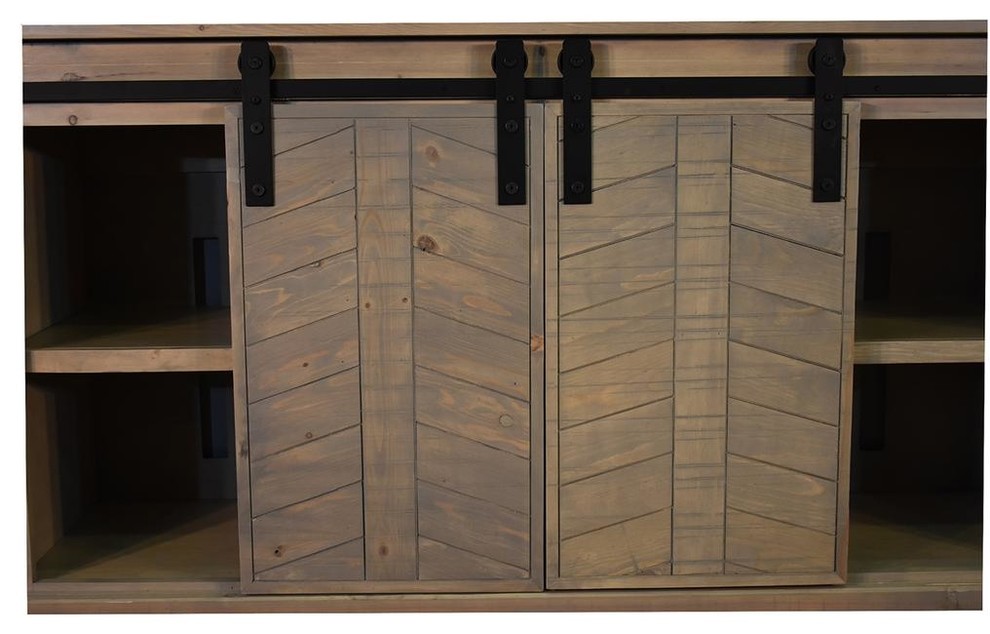 Mason Chevron 65 quotSliding TV Stand  Vintage Gray   Farmhouse   Entertainment Centers And Tv Stands   by Crafters and Weavers  Houzz