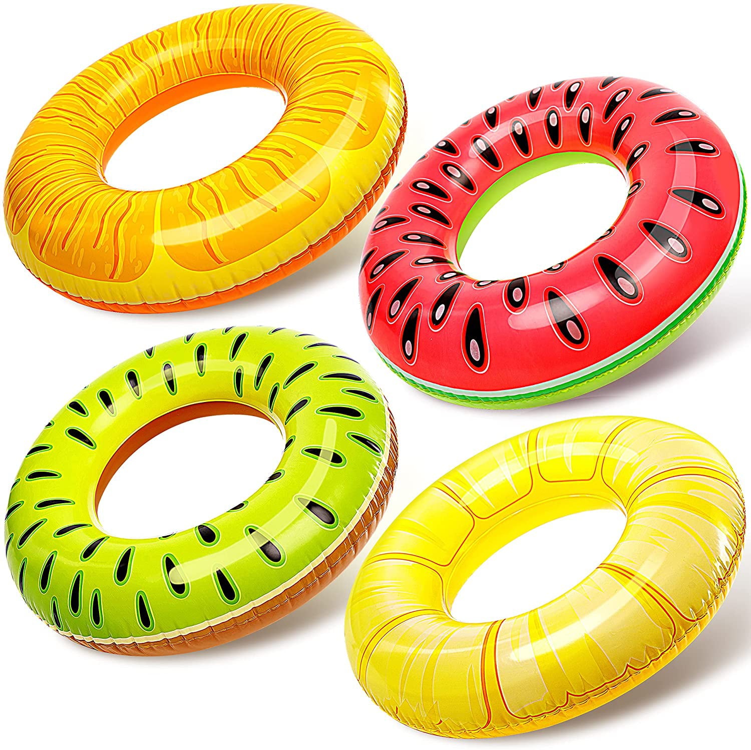 Sloosh 4 Pack Inflatable Pool Floats Fruit Tube Rings, Fruit Pool Tubes, Pool Floaties Toys, Beach Swimming Party Toys for Kids and Adults