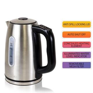 KENMORE 1.7L Cordless 6-Cup Electric Kettle in Silver with 6 Temperature Pre-Sets Stainless Steel Tea Kettle KKTK1.7S-D