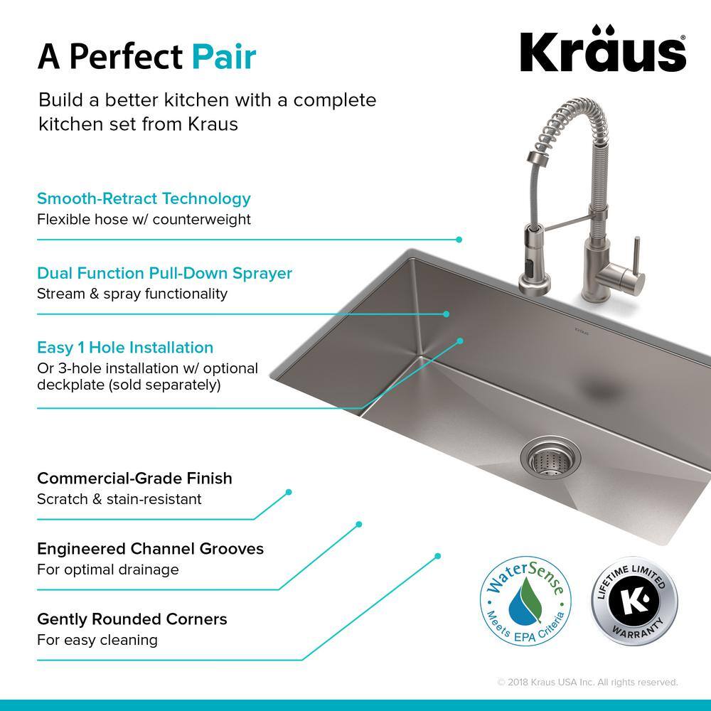 KRAUS Standart PRO All-in-One Undermount Stainless Steel 30 in. Single Bowl Kitchen Sink with Faucet in Stainless Steel KHU100-30-1610-53SS