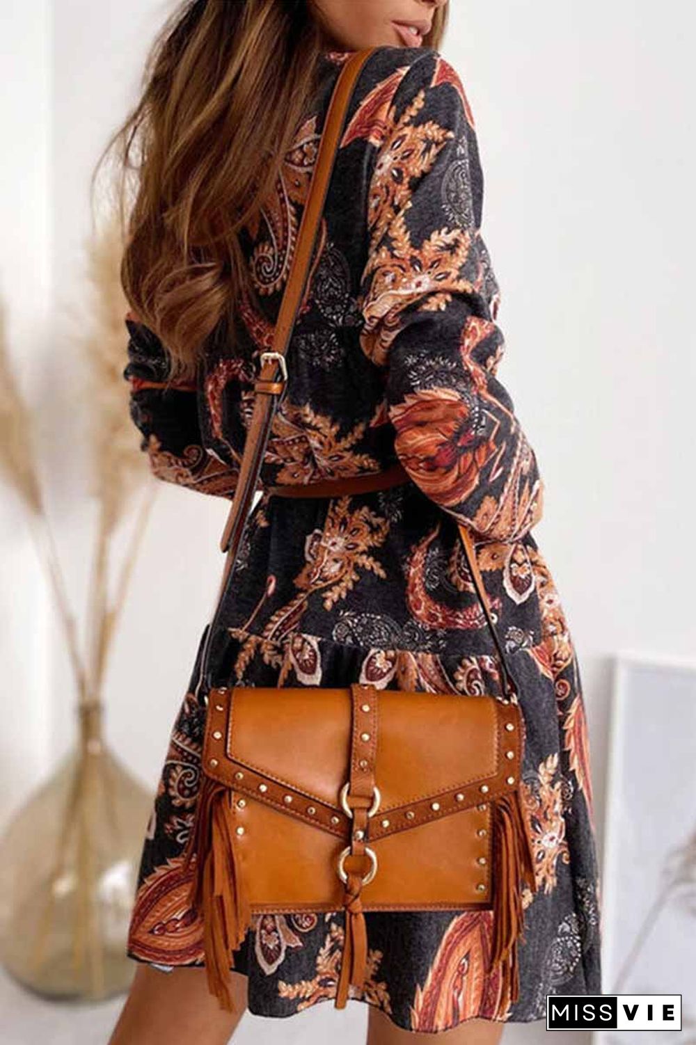 Loose Digital Print Half Sleeves Mini Dress