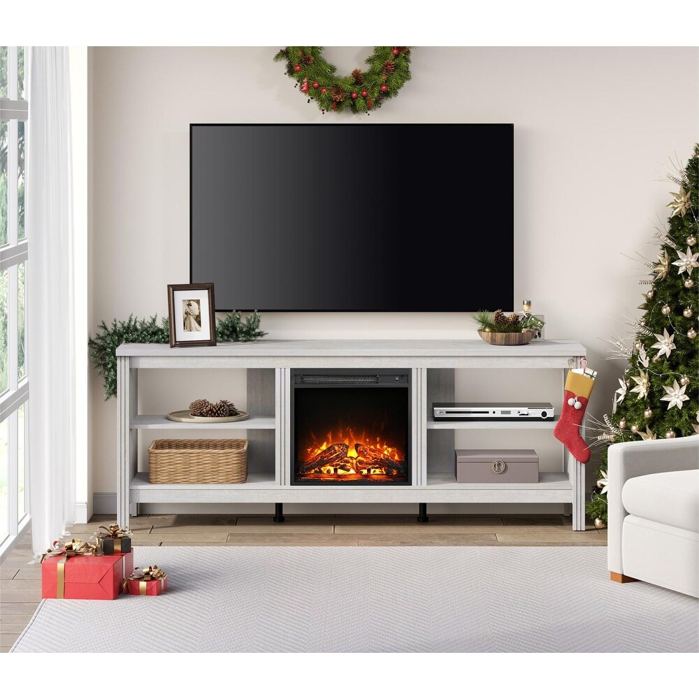 Wood Fireplace TV Stand for 75 Inch TV Entertainment Center  70 Inch