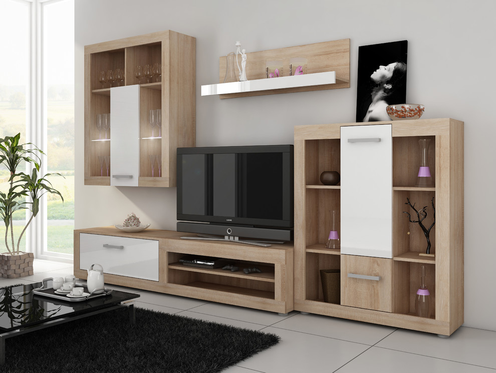 Viki 4 piece Entertainment Center  Multiple Finishes   Contemporary   Entertainment Centers And Tv Stands   by The Collection German Furniture  Houzz