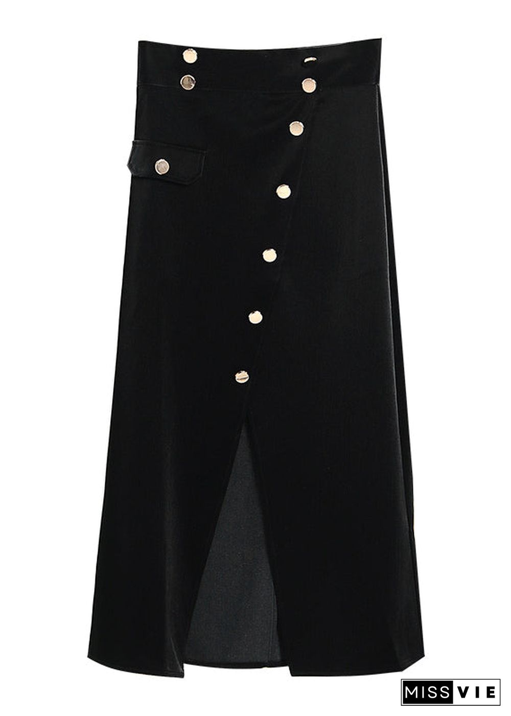 Plus Size Black Asymmetrical Button Corduroy Skirt Spring