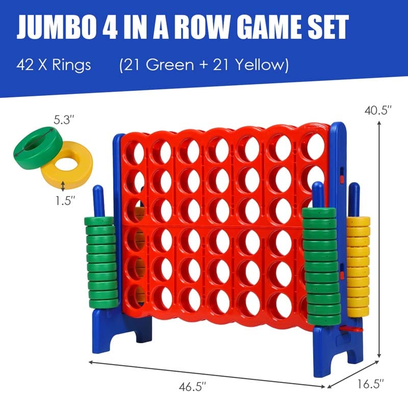 Giant 4-In-A-Row, Jumbo 4-to-Score Giant Game Set with 42 Jumbo Rings & Quick-Release Slider