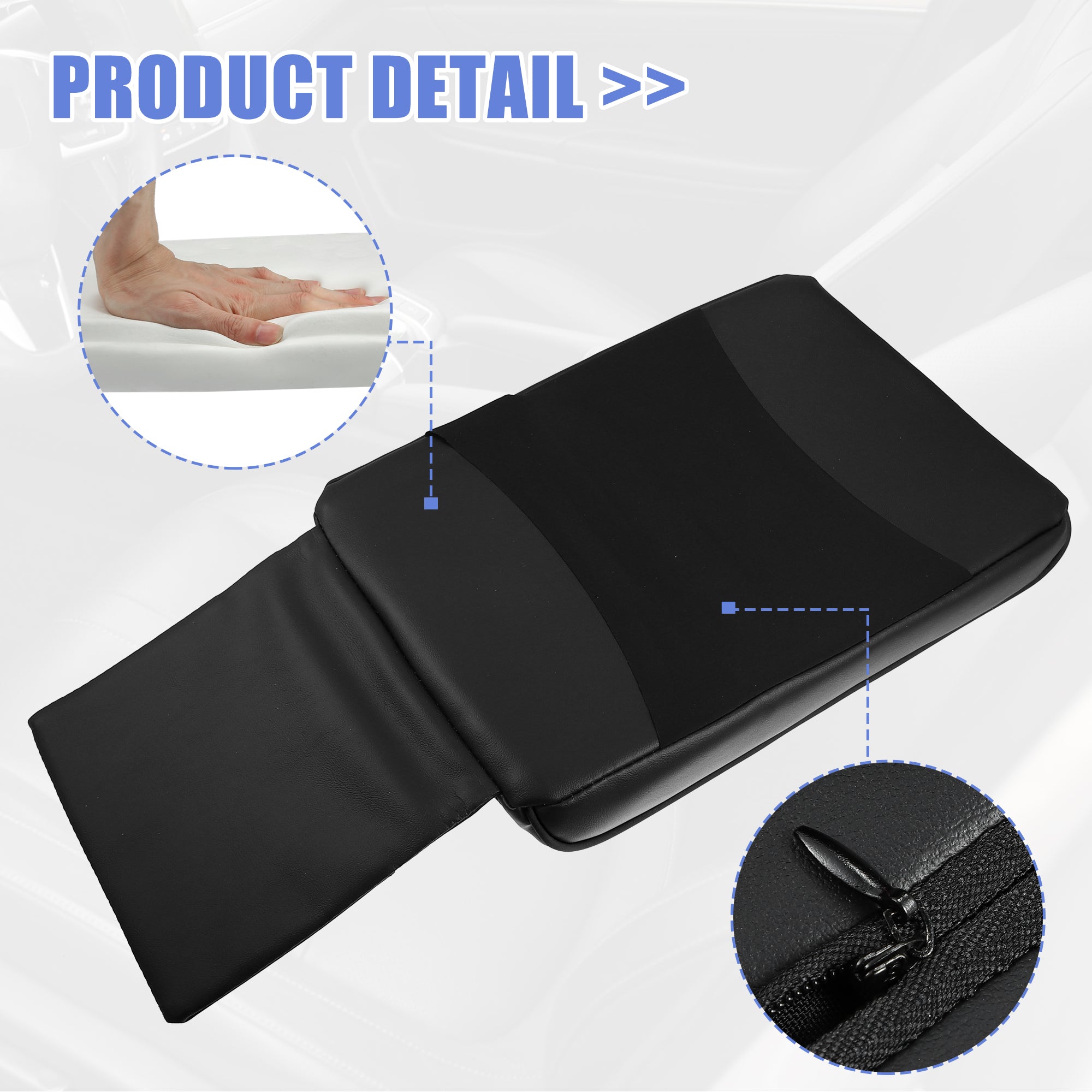 Armrest Cushion Cover Center Console Box Pad Waterproof Faux Leather Cushion Pad Protector with Small Storage Bag Black