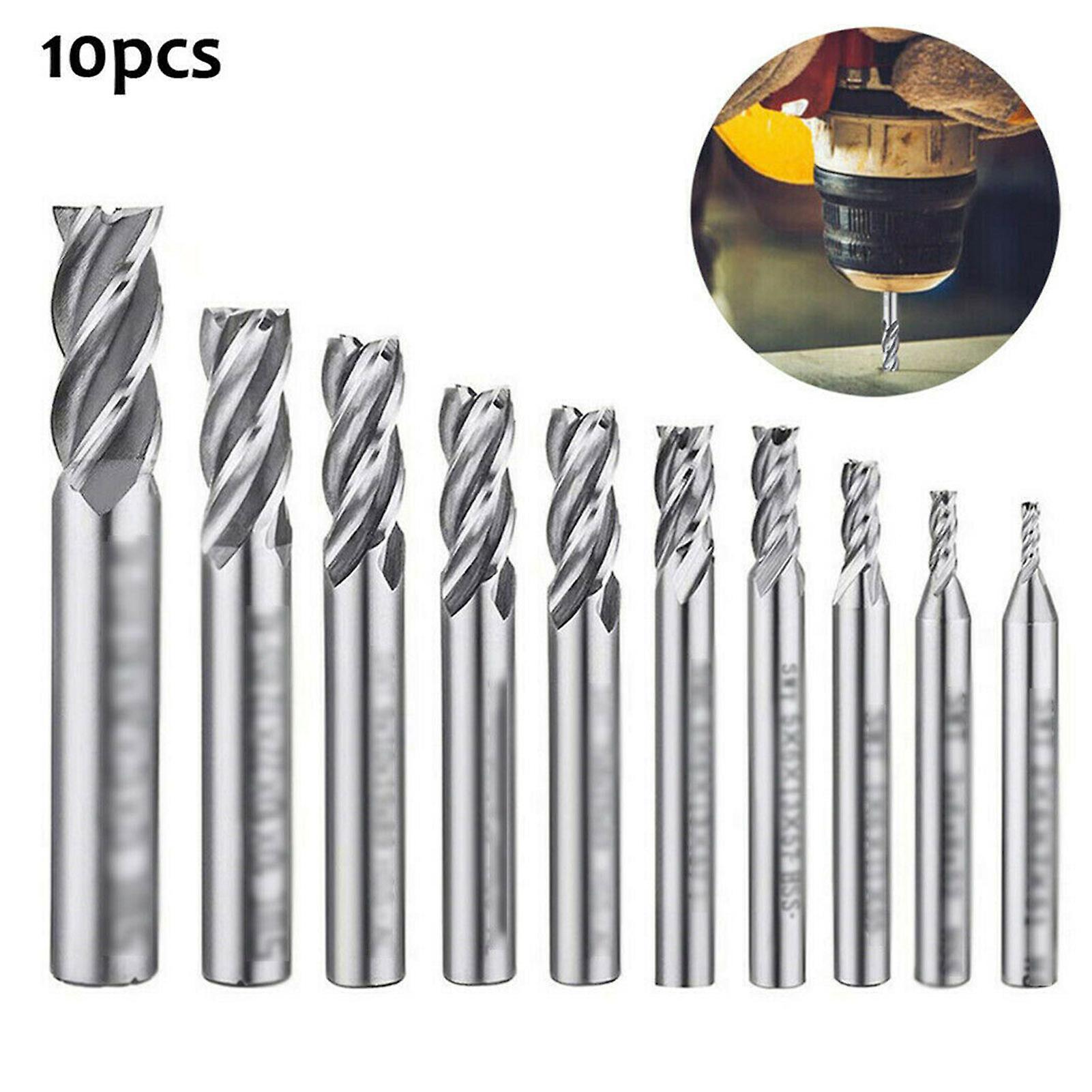 10pcs 4-flute End Mill Bits High-speed Steel Straight Shank Drill Bits Milling Cutter For Aluminum Steel