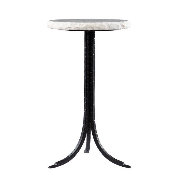 SEI Furniture Gierson Round Marble-Top Accent Table， Black/White