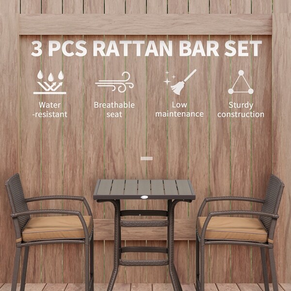 Outsunny 3piece Outdoor PE Rattan Patio Bar Table Conversation Set