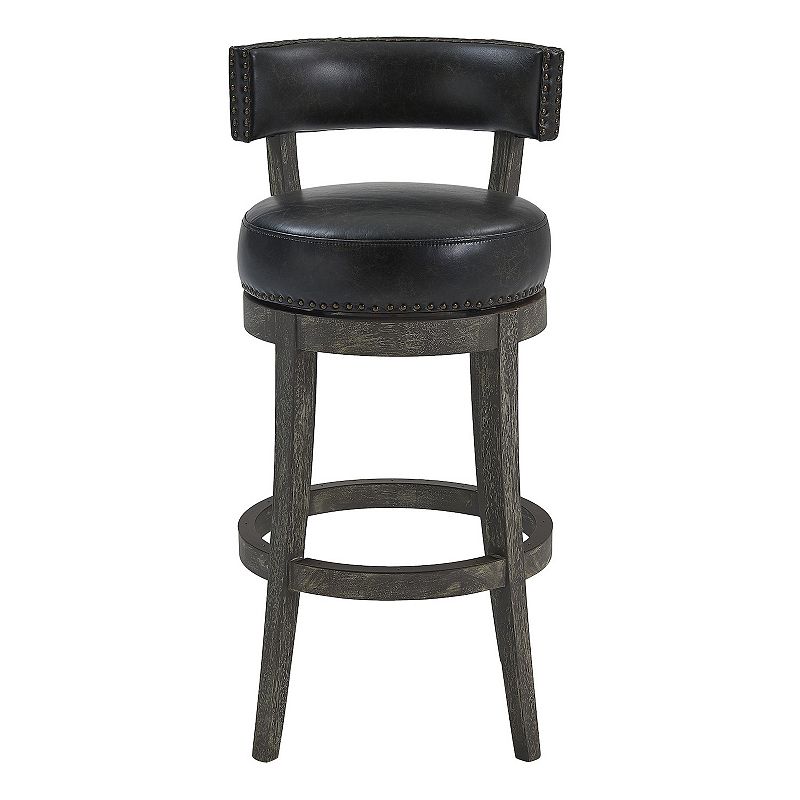 27 Inches Nailhead Trim Leatherette Swivel Counter Stool， Gray