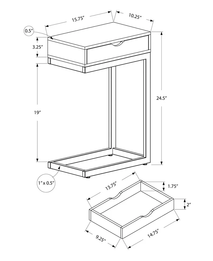 Monarch Specialties Accent Table -Reclaimed Drawer