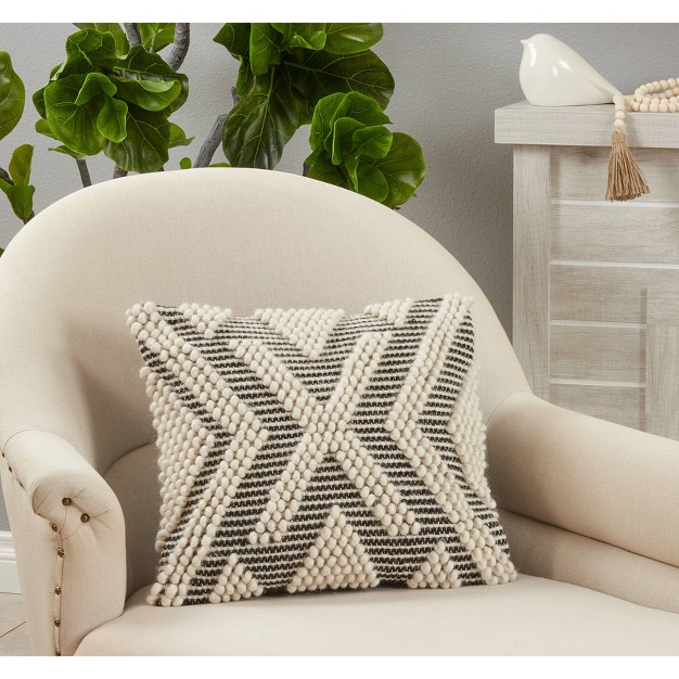 Woven With Arrow Design Knitted Square Throw Pillow Cover Black white Saro Lifestyle