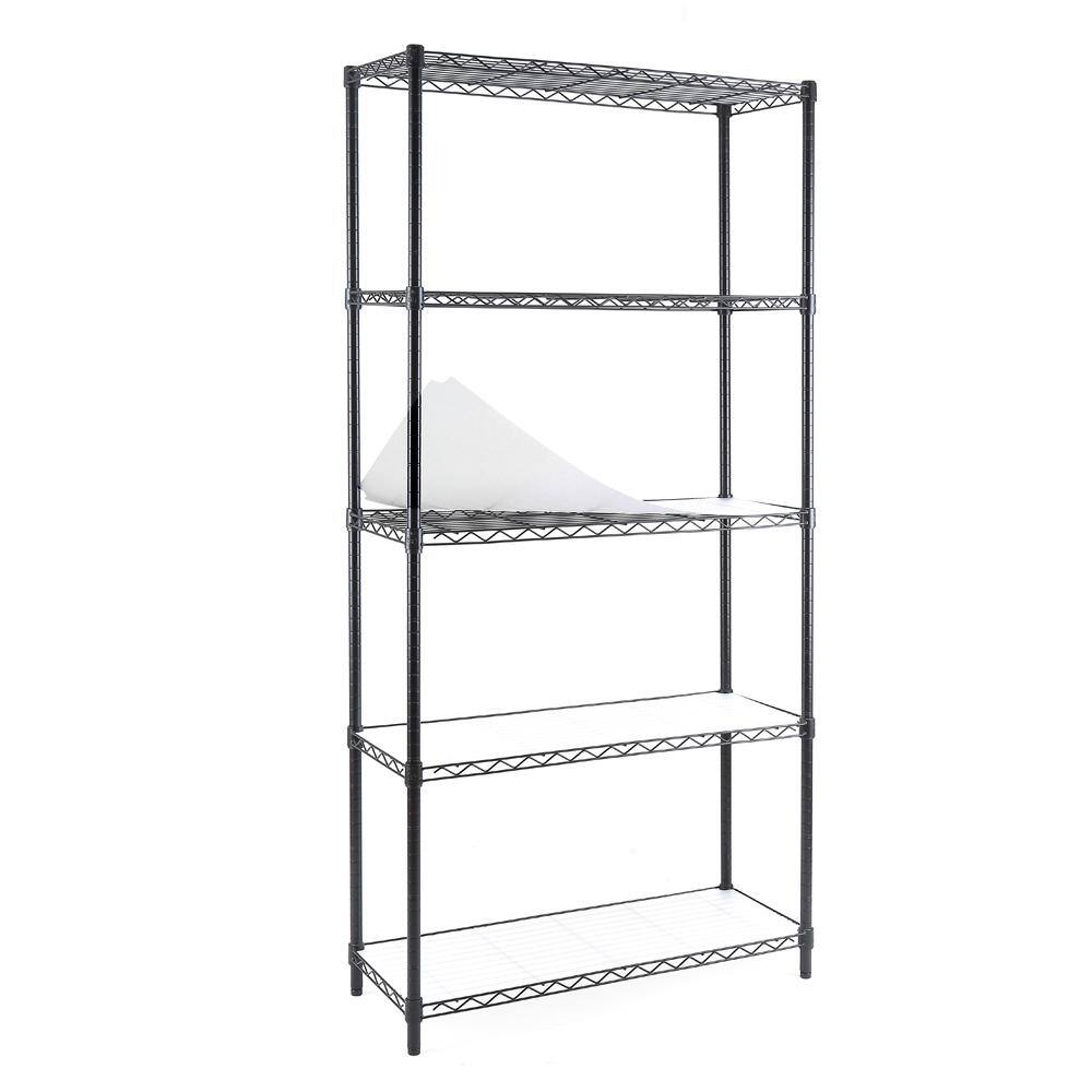 EFINE Black 5-Tier Heavy Duty Metal Wire Garage Storage Shelving Unit 1 in. Pole (36 in. W x 72 in. H x 14 in. D) RL33651