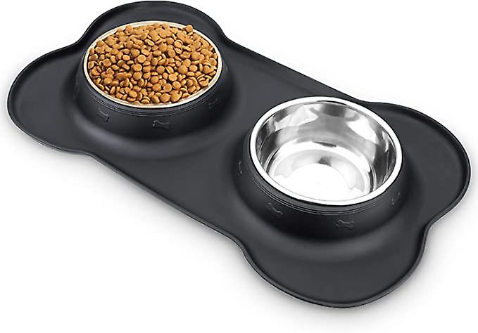 Dog Food Bowl Stainless Steel Pet Bowl and Dog Water Bowl Spill Resistant Feeding Bowl With Dog Bowl Mat Suitable For Small Medium Large Dog Cat Puppy D