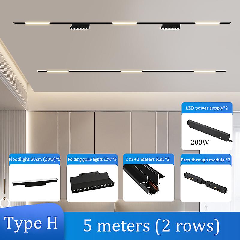 Led Track Lighting Fixtures Double Rows Embedded Magnet Spot Light Flood Lights Set Black Including Track Rails And Accessories