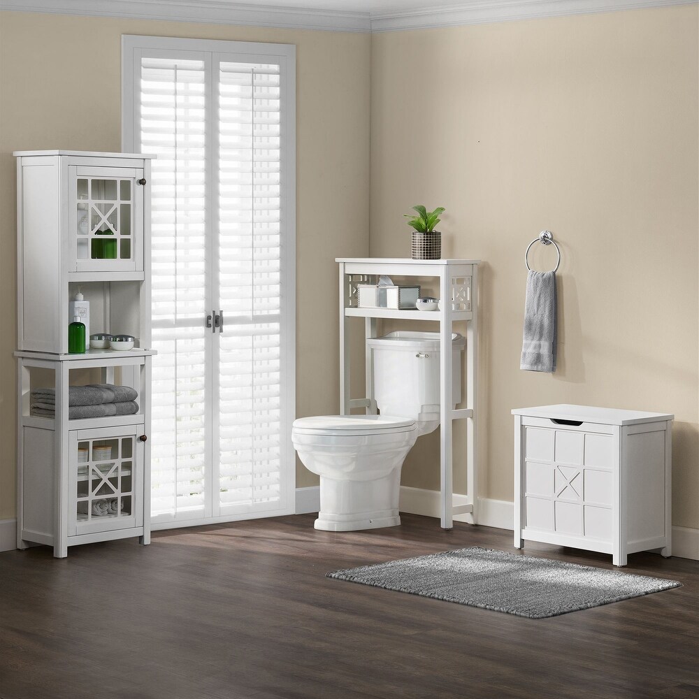 Derby 4 Piece Bathroom Set with Over Toilet Open Storage Shelf  Hamper  Floor Cabinet  and Hutch