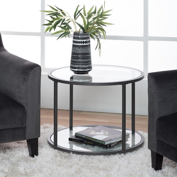 Carbon Loft Heimlich Round Glass Side Table with Metal Frame