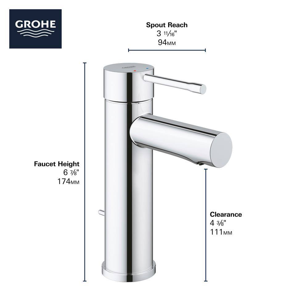 GROHE Essence New Single Hole Single-Handle 1.2 GPM Bathroom Faucet in StarLight Chrome 3221600A