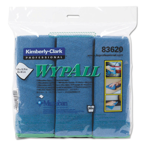 WypAll Microfiber Cloths， Reusable， 15.75 x 15.75， Blue， 6/Pack (83620)