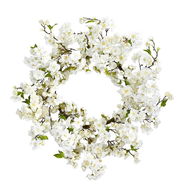 Artificial Cherry Blossom Wreath Nearly Natural