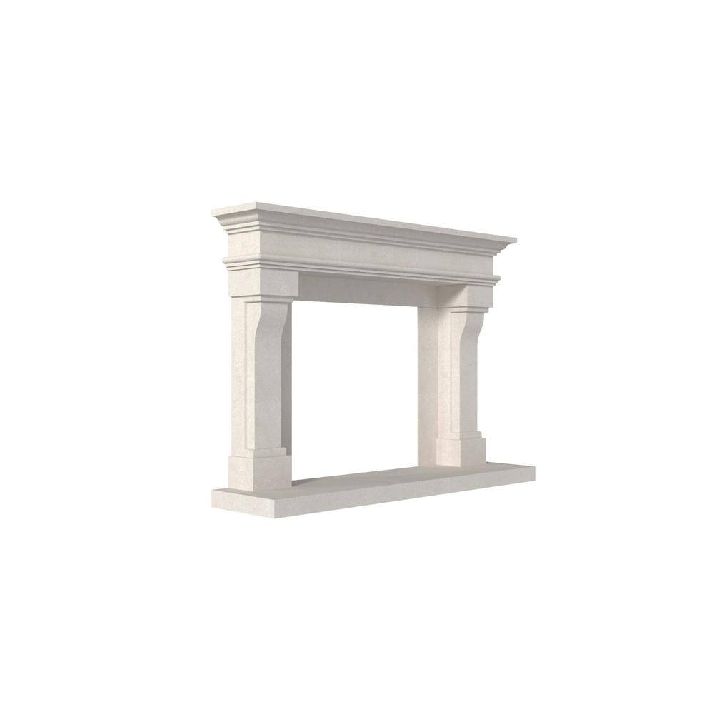 Dynasty Fireplaces Dynasty Lyon 66 in. x 53-18 in. Natural White Limestone Mantel in Honed Finishing LYON66WLH