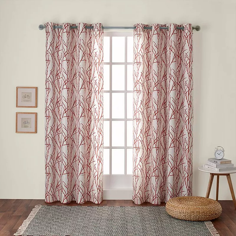 Exclusive Home 2-pack Branches Linen Blend Window Curtains