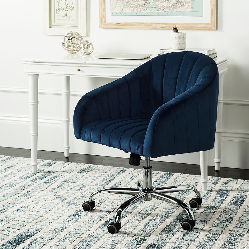 Safavieh Themis Blue Velvet Chrome Leg Swivel Office Chair