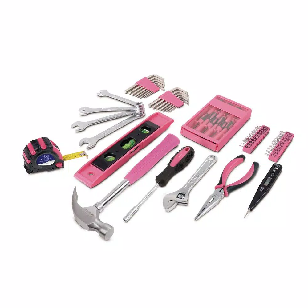 Apollo 53-Piece Home Tool Kit with Tool Box in Pink and#8211; XDC Depot