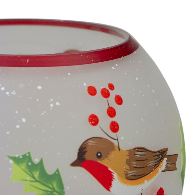 Northlight 5 inch Hand Painted Finches And Pine Flameless Glass Candle Holder