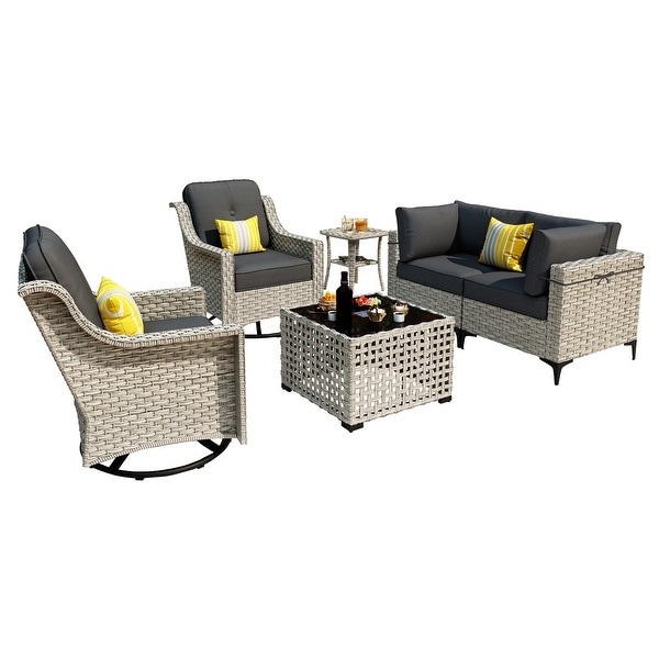 XIZZI 6Piece Patio Furniture Wicker Conversation Set with Swivel Chair