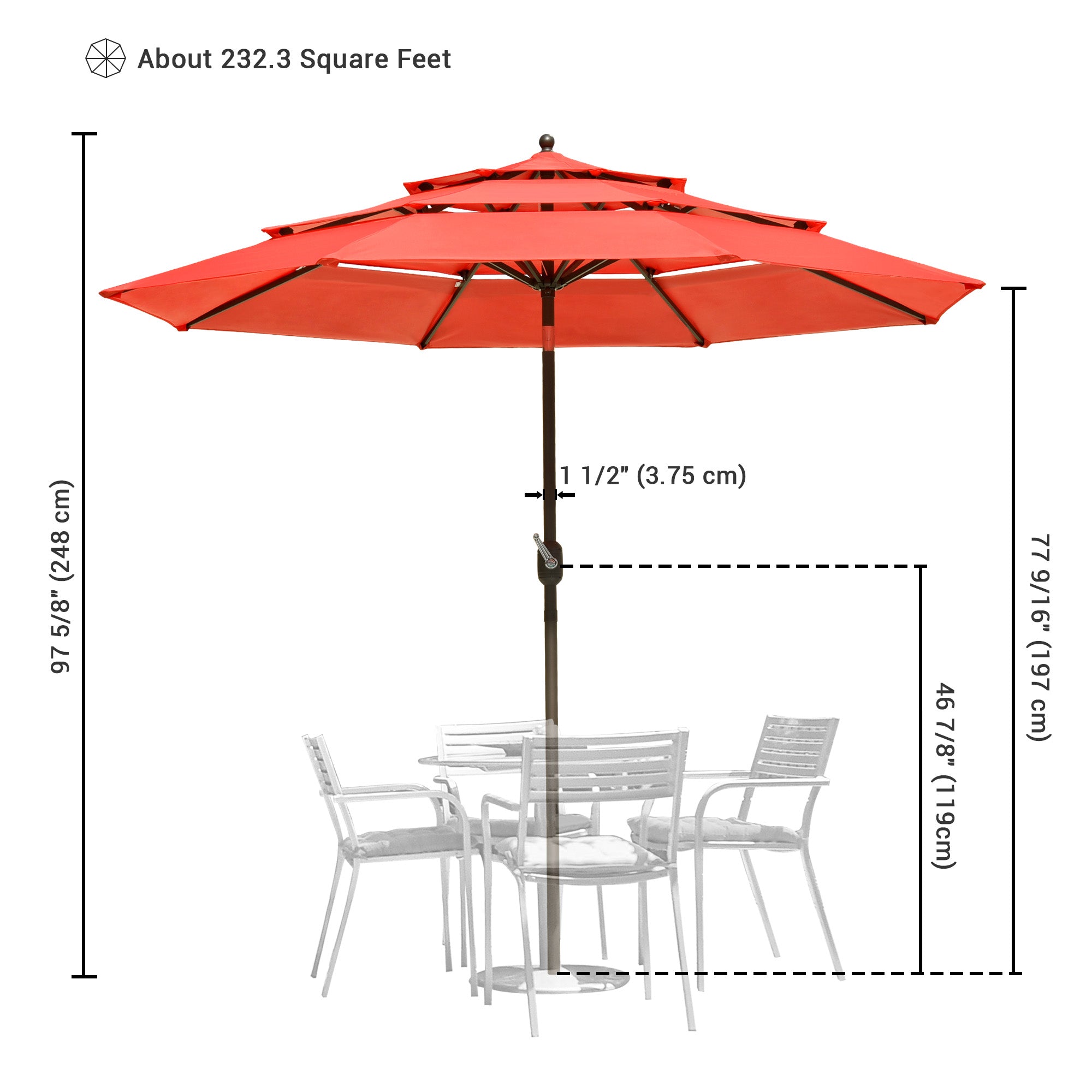 LAGarden 9 Ft 3 Tier Patio Umbrella with Crank Handle Push to Tilt Aluminum Pool Yard