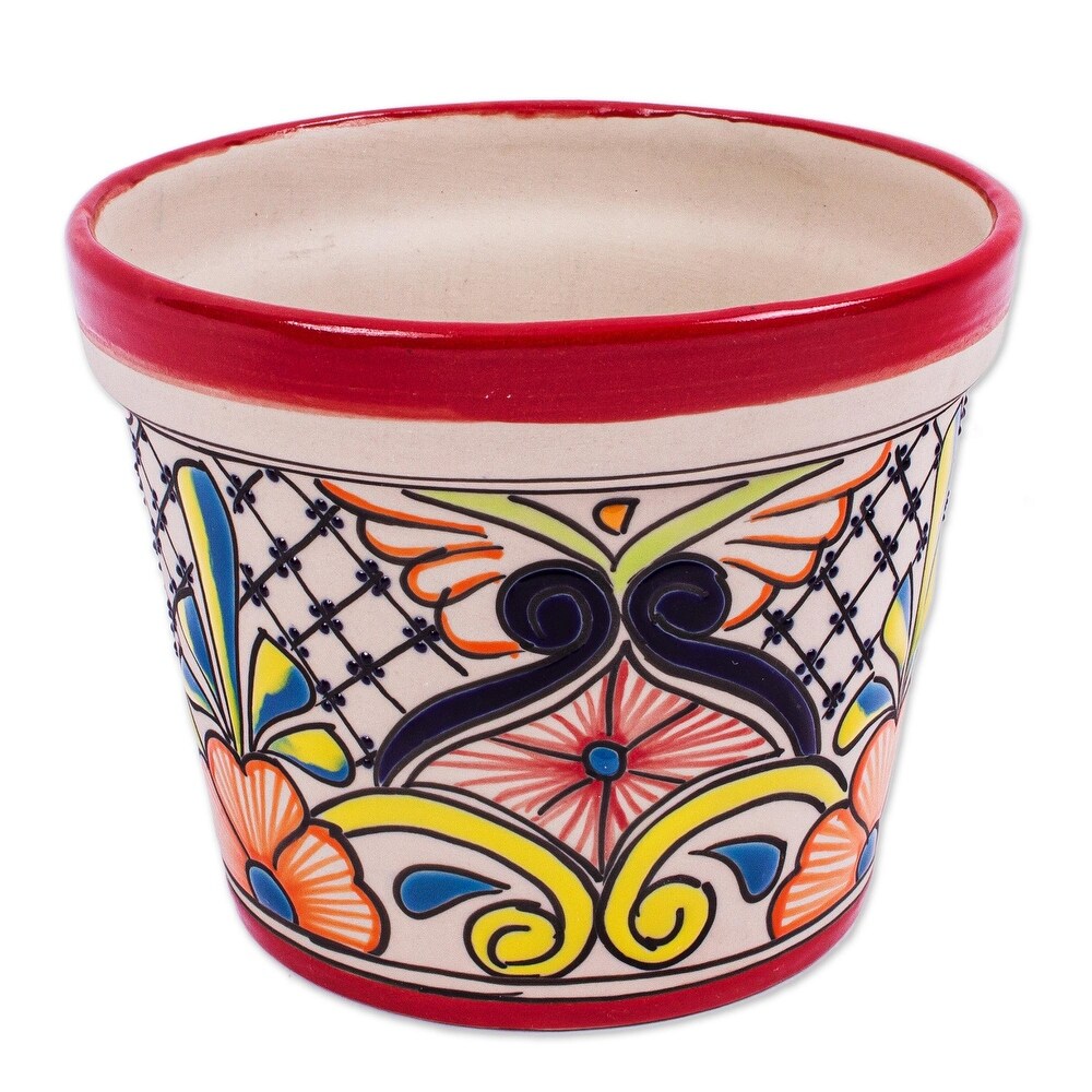 Novica Handmade Colorful Mercado Ceramic Flower Pot (7.5 Inch Diameter)