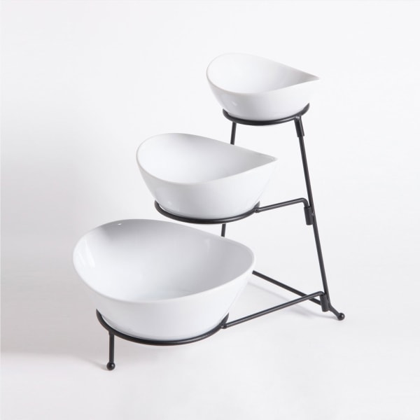 Gracious Dining 3 Tier Bowl Server Set with Metal Stand in White