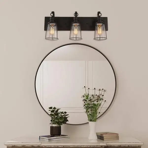 Farmsy Modern Farmhouse 3-Light Linear Glass Bathroom Vanity Lights Industrial Metal Wall Sconces - L22