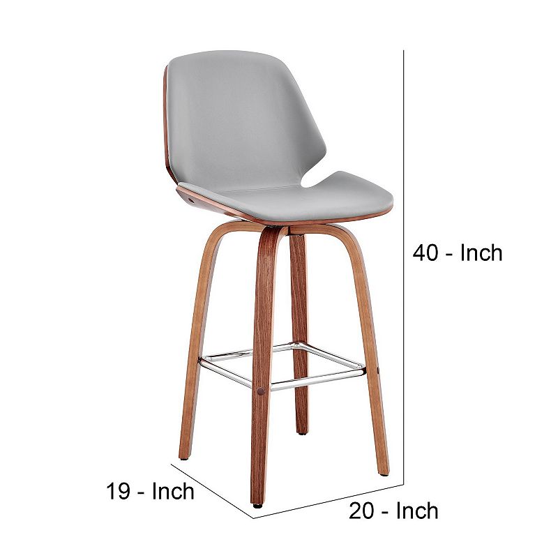 26 Inch Swivel Barstool with Leatherette Seat， Gray and Brown