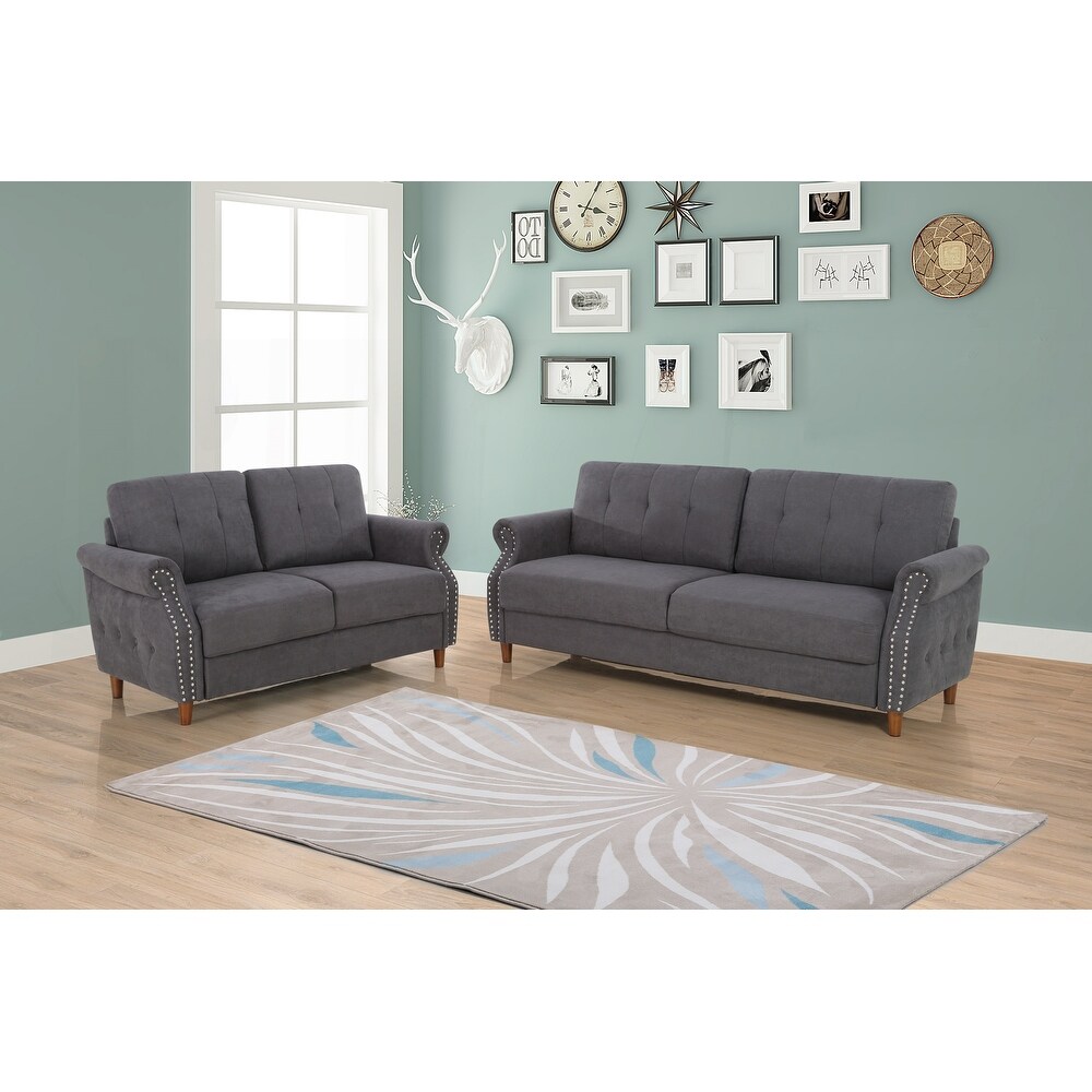 Bruce Nailhead Living Room Set Loveseat   Sofa