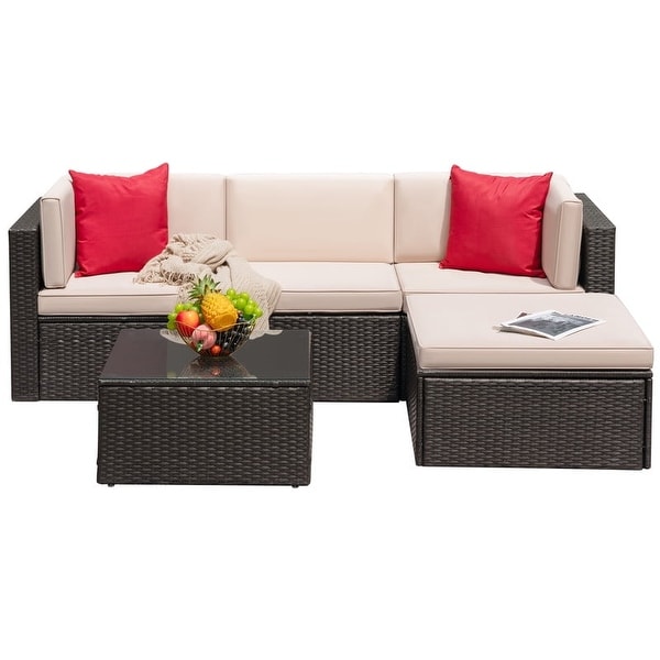 Furniwell 5 Pieces Patio Sectional Sofa Sets Rattan Conversation Sets