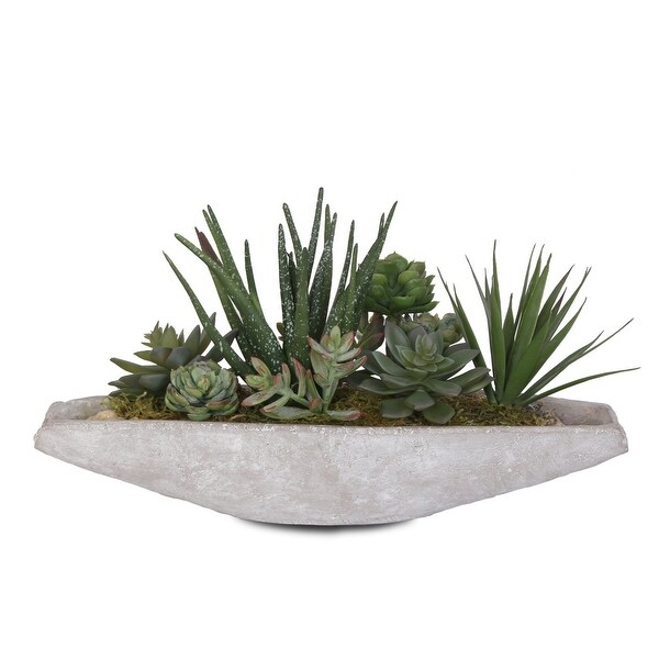 Artificial Succulents Arrangement in Boat Shape Stone Wash Cement Pot