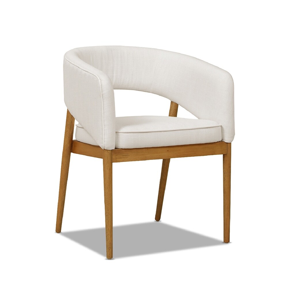 Mirah White Linen Upholstered Tufted Open Barrel Back Dining Chair