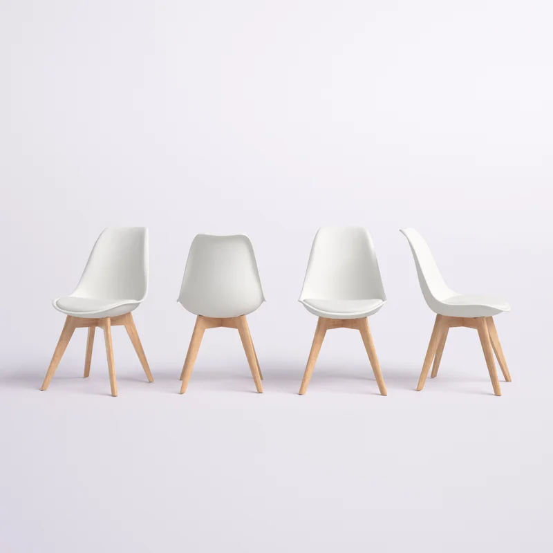 Matcha Chic Set of 4 Dining Chairs Mid-Century Modern Shell PU Seat with Wooden Legs-White