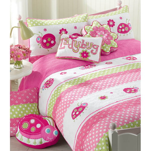 Cozy Line Home Fashion Pink Ladybug Reversible Quilt Set