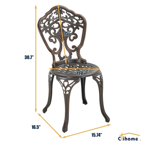 Clihome 3Piece Outdoor Cast Aluminum Bistro Set with Umbrella Hole