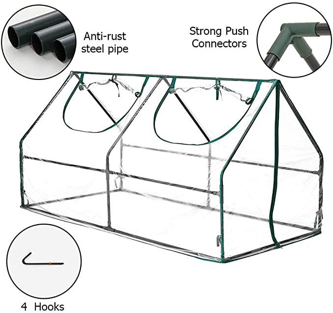 AMERLIFE Portable Mini Greenhouse Waterproof UV Protected PVC Cover Suitable for Garden Patio Backyard Indoor Outdoor Use Extra Hooks, 71''x36.3''x36.3'', Green